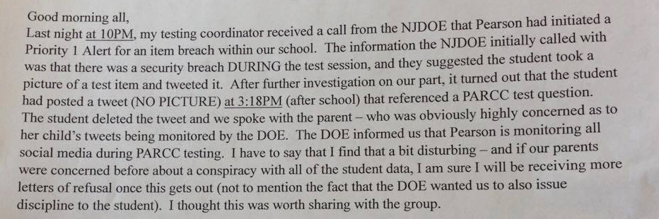 Superintendent email - cellphone pic of printed text